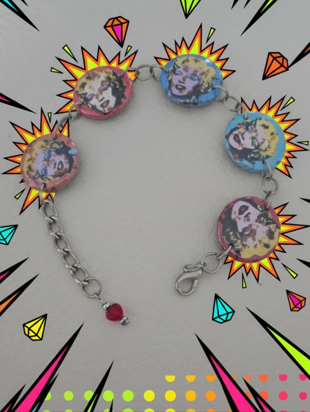 ✨️ RARE Andy Warhol Style Pop Art Marilyn Monroe Link Bracelet Y2K 🎀